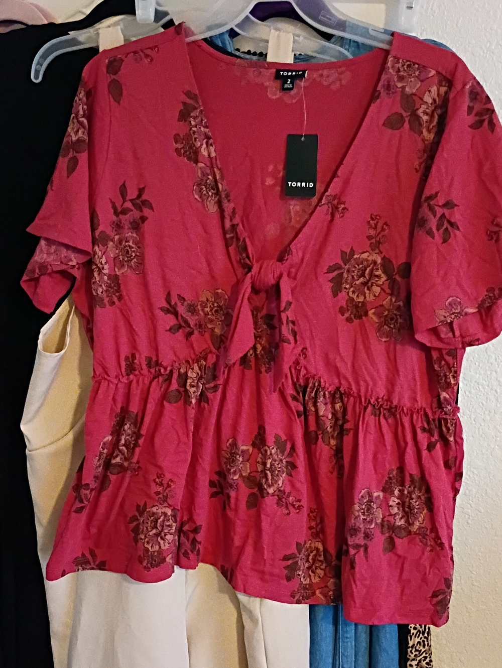 torrid RoseBurgundy Pink Floral Tie-Front Peplum Blouse